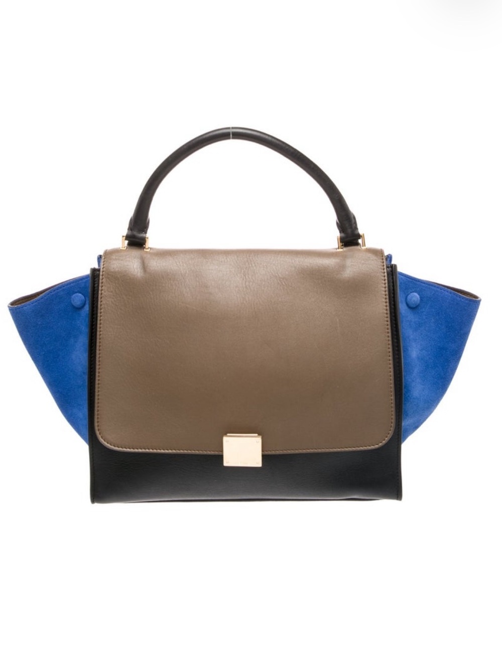 Celine trapeze medium Colorblock Top-Handle Satchel Bag in Taupe, Black & Blue